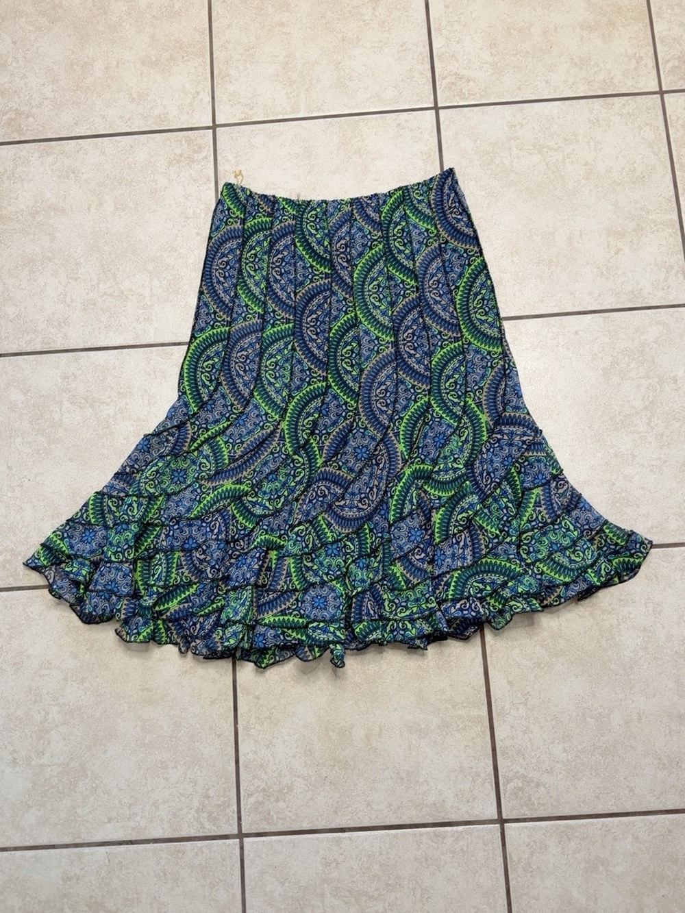 Mix Nouveau 100% Silk Paisley Ruffle Midi Skirt M Boho Y2K - Picture 2 of 6